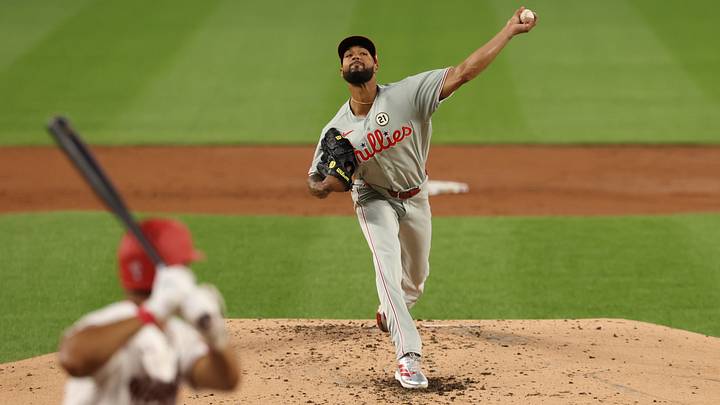 Sep 15, 2026; Washington, District of Columbia, USA; Philadelphia Phillies pitcher Cristopher Sánchez (61) pitches Washington Nationals second baseman Nasim Nuñez (21) during the second inning at Nationals Park. Mandatory Credit: Geoff Burke-Imagn Images