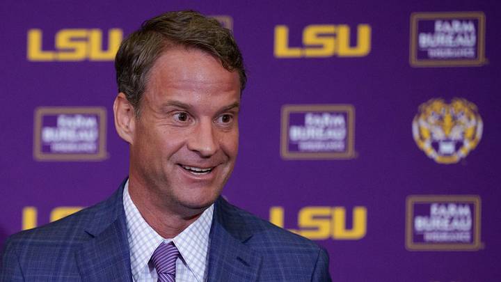 LSU Tigers head coach Lane Kiffin speaks at South Stadium Club at Tiger Stadium. LSU Tigers head coach Lane Kiffin speaks at South Stadium Club at Tiger Stadium.