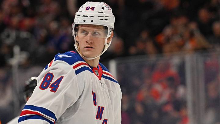 Mar 9, 2026; Philadelphia, Pennsylvania, USA; New York Rangers center Adam Edstrom (84) against the Philadelphia Flyers at Xfinity Mobile Arena.