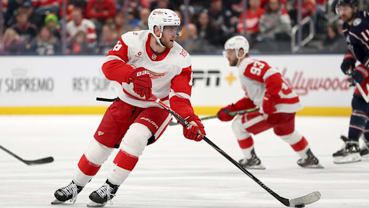 Detroit Red Wings' forward Andrew Copp (18) skates with the puck. Detroit Red Wings' forward Andrew Copp (18) skates with the puck.