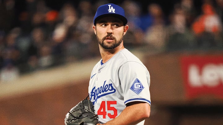 May 14, 2024; San Francisco, California, USA; Los Angeles Dodgers relief pitcher J.P. Feyereisen (45) on the mound against the San Francisco Giants during the seventh inning at Oracle Park. Mandatory Credit: Kelley L Cox-Imagn Images May 14, 2024; San Francisco, California, USA; Los Angeles Dodgers relief pitcher J.P. Feyereisen (45) on the mound against the San Francisco Giants during the seventh inning at Oracle Park. Mandatory Credit: Kelley L Cox-Imagn Images
