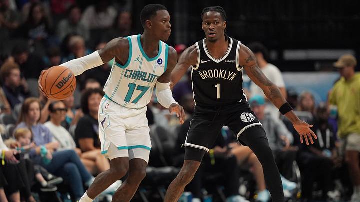 Oct 6, 2026; Charlotte, North Carolina, USA; Brooklyn Nets guard Keon Ellis (1) on defense against Charlotte Hornets guard Dennis Schroder (17) during the second quarter at Spectrum Center. Mandatory Credit: Jim Dedmon-Imagn Images Oct 6, 2026; Charlotte, North Carolina, USA; Brooklyn Nets guard Keon Ellis (1) on defense against Charlotte Hornets guard Dennis Schroder (17) during the second quarter at Spectrum Center. Mandatory Credit: Jim Dedmon-Imagn Images
