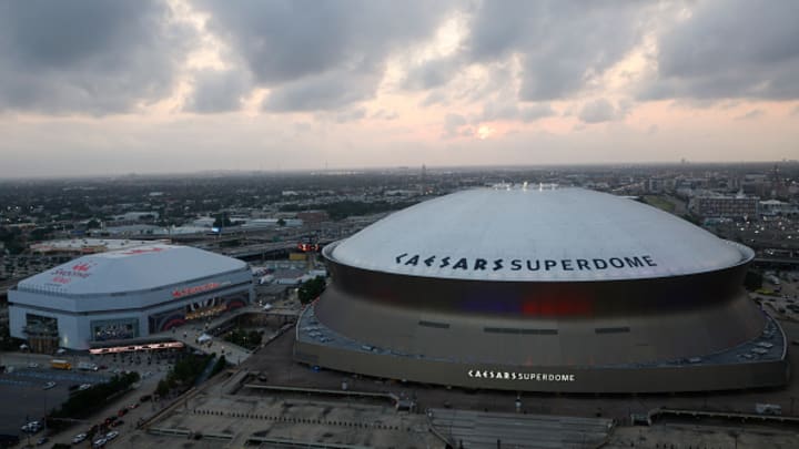 A general overall exterior view of Caesars Superdome, home of the NFL New Orleans Saints and the Smoothie King Center on May 07, 2024 in New Orleans, Louisiana. Caesars Superdome will host Super Bowl LIX on February 9, 2025. A general overall exterior view of Caesars Superdome, home of the NFL New Orleans Saints and the Smoothie King Center on May 07, 2024 in New Orleans, Louisiana. Caesars Superdome will host Super Bowl LIX on February 9, 2025.