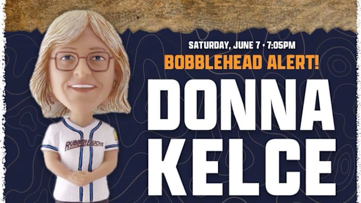 The Akron RubberDucks are giving away a Donna Kelce bobblehead on June 7. She is a Cleveland native. The Akron RubberDucks are giving away a Donna Kelce bobblehead on June 7. She is a Cleveland native.