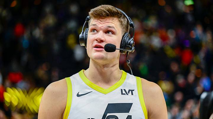 Nov 25, 2023; Salt Lake City, Utah, USA; Utah Jazz center Walker Kessler (24) is interviewed after a game agains the New Orleans Pelicans at Delta Center. Mandatory Credit: Christopher Creveling-USA TODAY Sports Nov 25, 2023; Salt Lake City, Utah, USA; Utah Jazz center Walker Kessler (24) is interviewed after a game agains the New Orleans Pelicans at Delta Center. Mandatory Credit: Christopher Creveling-USA TODAY Sports