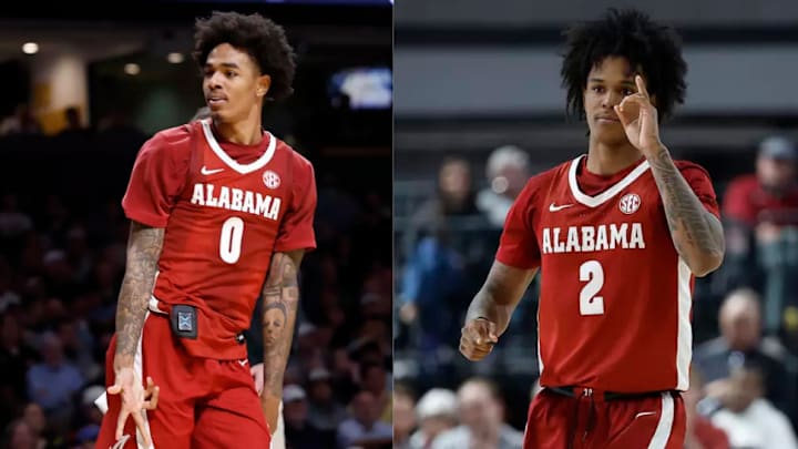 Alabama Guard Labaron Philon Jr. (0) and Aden Holloway (2)