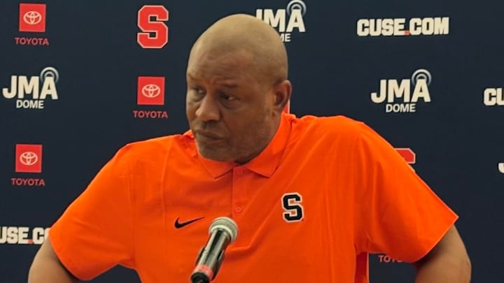 Syracuse head coach Adrian Autry fields a question at the Syracuse Orange basketball media day.