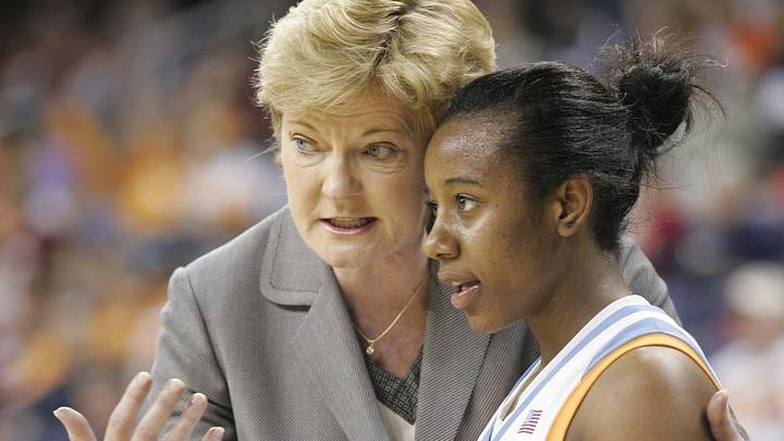 Mar. 2, 2007; Duluth, GA, USA; Tennessee Coach Pat Summitt speaks with Shannon Bobbitt Tennessee vs South Carolina Women's Basketball. SEC Tournament; Mandatory credit: Michael A. Schwarz-USA TODAY SPORTS