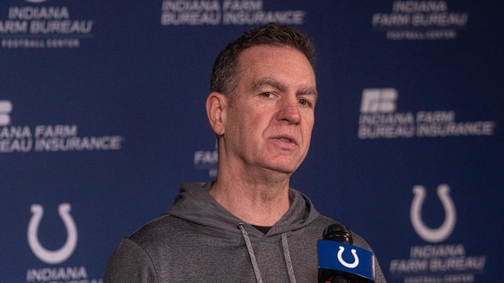 Indianapolis Colts Defensive Coordinator Lou Anarumo speaks during a press conference.