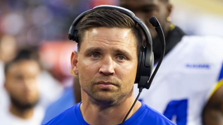 Feb 13, 2022; Inglewood, CA, USA; Los Angeles Rams linebackers coach Chris Shula against the