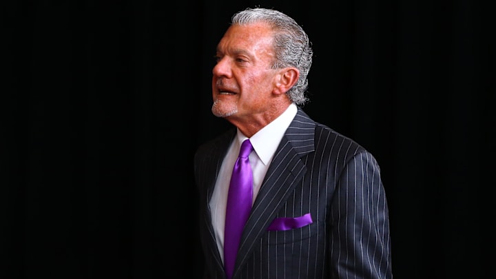 Jan 31, 2015; Phoenix, AZ, USA; Indianapolis Colts owner Jim Irsay on the red carpet prior to the NFL Honors award ceremony at Symphony Hall. Mandatory Credit: Mark J. Rebilas-Imagn Images