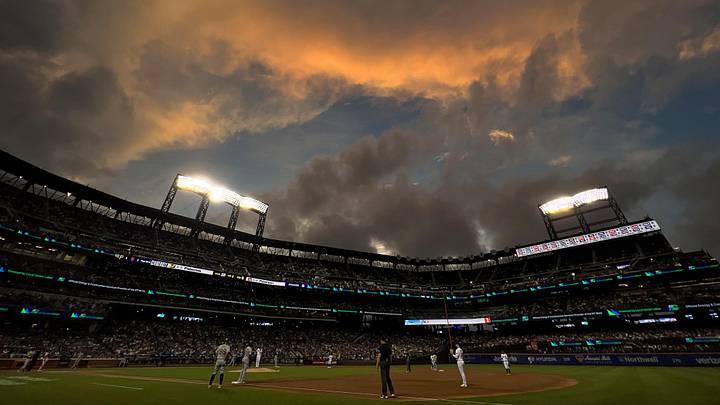 Aug 15, 2023; New York City, New York, USA; General view of sunset over Citi Field during the third inning between the New York Mets and Pittsburgh Pirates. Mandatory Credit: Brad Penner-Imagn Images