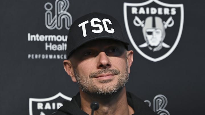 Apr 25, 2025; Henderson, NV, USA; (L-R) Las Vegas Raiders general manager John Spytek during a news conference introducing Ashton Jeanty as the first round draft pick in the 2025 NFL Draft at Intermountain Health Performance Center. Mandatory Credit: Candice Ward-Imagn Images Apr 25, 2025; Henderson, NV, USA; (L-R) Las Vegas Raiders general manager John Spytek during a news conference introducing Ashton Jeanty as the first round draft pick in the 2025 NFL Draft at Intermountain Health Performance Center. Mandatory Credit: Candice Ward-Imagn Images
