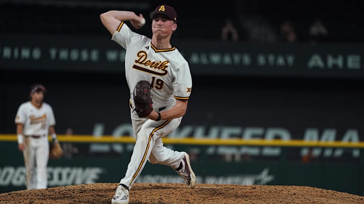 Feb 28, 2026; Arlington, TX, USA; Finn Edwards throws the ball against the Tennessee Volunteers during the Amegy Bank College Baseball Series at Globe Life Field. 