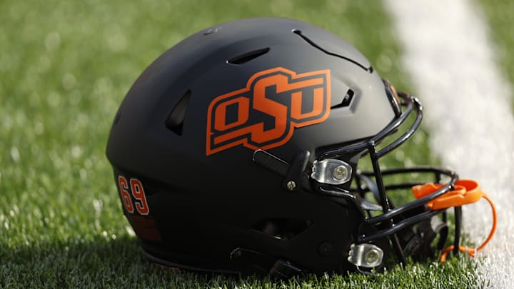 Sep 16, 2023; Stillwater, Oklahoma, USA; An Oklahoma State helmet is seen before an NCAA football game between Oklahoma State and South Alabama at Boone Pickens Stadium. Mandatory Credit: Bryan Terry-Imagn Images Sep 16, 2023; Stillwater, Oklahoma, USA; An Oklahoma State helmet is seen before an NCAA football game between Oklahoma State and South Alabama at Boone Pickens Stadium. Mandatory Credit: Bryan Terry-Imagn Images