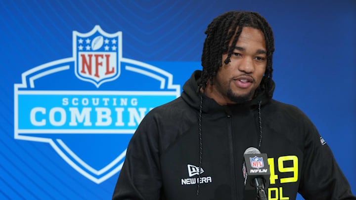 Marshall defensive lineman Mike Green during the 2025 NFL Scouting Combine at the Indiana Convention Center.
