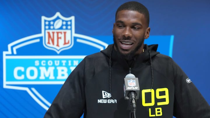 Florida linebacker Shemar James during the 2025 NFL Scouting Combine at the Indiana Convention Center. Florida linebacker Shemar James during the 2025 NFL Scouting Combine at the Indiana Convention Center.