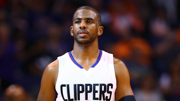 Mar 30, 2017; Phoenix, AZ, USA; Los Angeles Clippers guard Chris Paul (3) against the Phoenix Suns at Talking Stick Resort Arena. The Clippers defeated the Suns 124-118. Mandatory Credit: Mark J. Rebilas-Imagn Images
