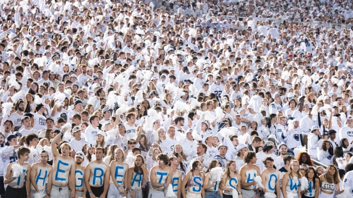 Penn State football fans cheer on the Nittany Lions during a White Out game against Minnesota at Beaver Stadium. 