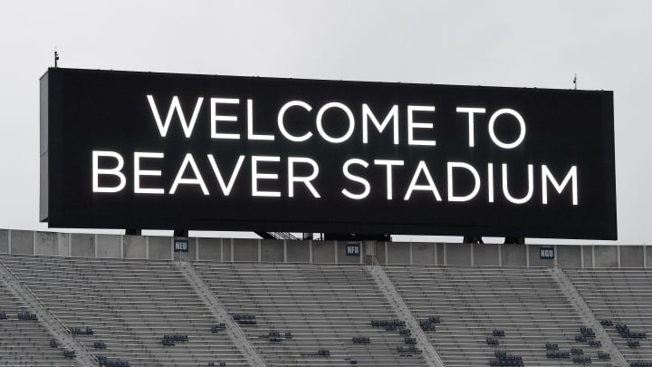 A general view of a video board inside Beaver Stadium prior to a football game between the Penn State Nittany Lions and the Illinois Fighting Illini. A general view of a video board inside Beaver Stadium prior to a football game between the Penn State Nittany Lions and the Illinois Fighting Illini.