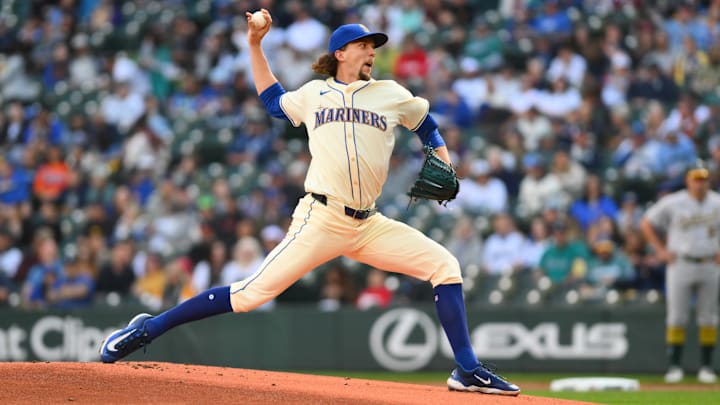 Seattle Mariners starting pitcher Logan Gilbert throws against the Oakland Athletics on Sept. 29 at T-Mobile Park.