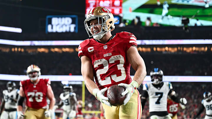 San Francisco 49ers quarterback Christian McCaffrey (23) San Francisco 49ers quarterback Christian McCaffrey (23)