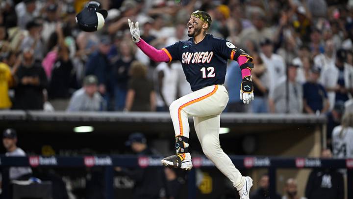 Sep 4, 2026; San Diego, California, USA; San Diego Padres catcher Luis Campusano (12) celebrates after hitting a walk-off home run during the tenth inning against the New York Yankees at Petco Park. Mandatory Credit: Denis Poroy-Imagn Images Sep 4, 2026; San Diego, California, USA; San Diego Padres catcher Luis Campusano (12) celebrates after hitting a walk-off home run during the tenth inning against the New York Yankees at Petco Park. Mandatory Credit: Denis Poroy-Imagn Images