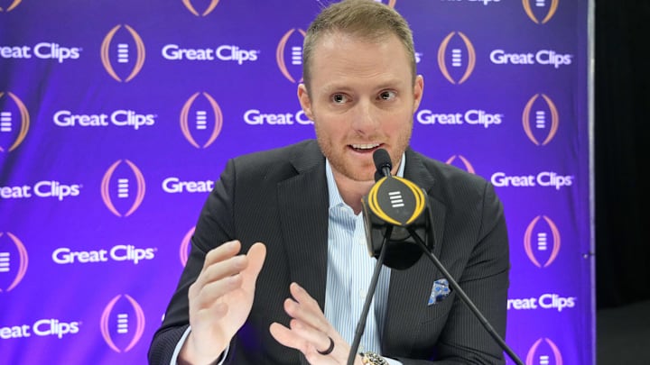 Jan 6, 2024; Houston, TX, USA; ESPN analyst Greg McElroy talks to the media during media day before the College Football Playoff national championship game against the Michigan Wolverines at George R Brown Convention Center. Mandatory Credit: Kirby Lee-USA TODAY Sports