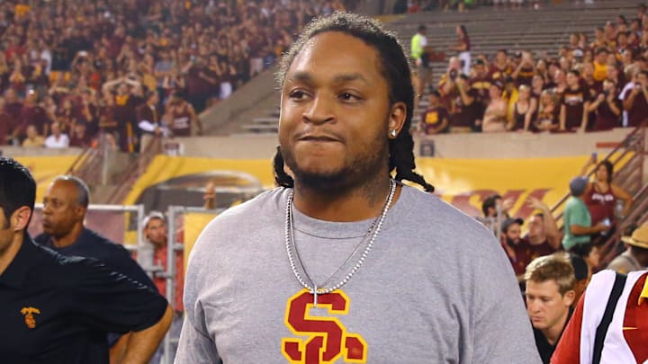 Sep 26, 2015; Tempe, AZ, USA; Southern California Trojans former running back Lendale White on the sidelines against the Arizona State Sun Devils at Sun Devil Stadium. Mandatory Credit: Mark J. Rebilas-Imagn Images
