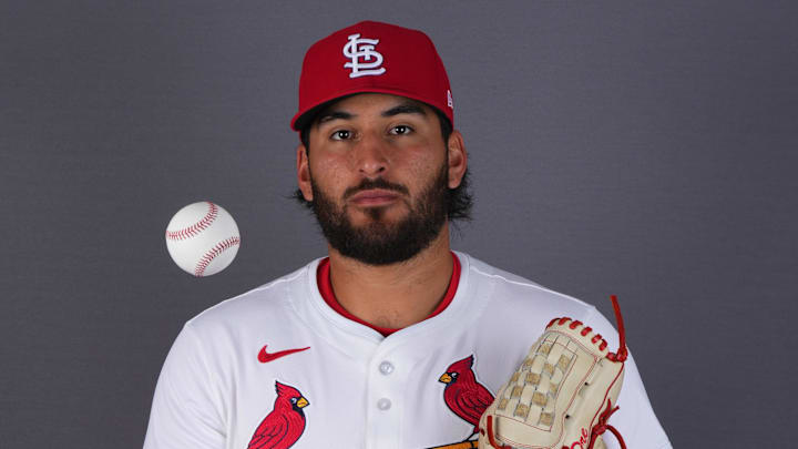 St. Louis Cardinals pitcher Andre Granillo poses for a photo during media day at Clover Park. Mandatory Credit: Jim Rassol-Imagn Images