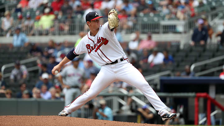 Jun 13, 2018; Atlanta, GA, USA; Atlanta Braves starting pitcher Michael Soroka (40) delivers a pitch to a New York Mets batter in the fourth inning at SunTrust Park. Mandatory Credit: Jason Getz-Imagn Images Jun 13, 2018; Atlanta, GA, USA; Atlanta Braves starting pitcher Michael Soroka (40) delivers a pitch to a New York Mets batter in the fourth inning at SunTrust Park. Mandatory Credit: Jason Getz-Imagn Images