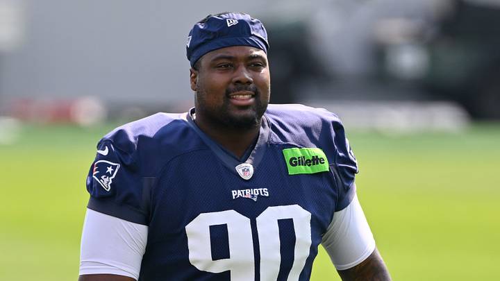 Jul 28, 2026; Foxborough, MA, USA; New England Patriots defensive tackle Christian Barmore (90) walks to practice for training camp at Gillette Stadium. Mandatory Credit: Eric Canha-Imagn Images Jul 28, 2026; Foxborough, MA, USA; New England Patriots defensive tackle Christian Barmore (90) walks to practice for training camp at Gillette Stadium. Mandatory Credit: Eric Canha-Imagn Images