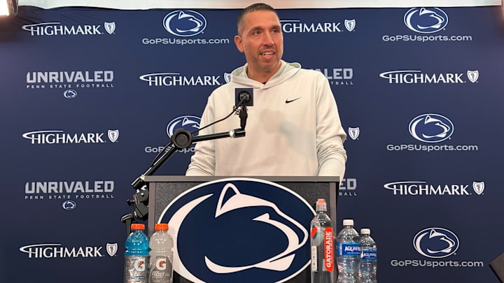 Penn State Nittany Lions football coach Matt Campbell speaks during a press conference at Beaver Stadium.