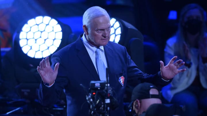 Feb 20, 2022; Cleveland, Ohio, USA; Jerry West is honored in halftime during the 2022 NBA All-Star Game at Rocket Mortgage FieldHouse. Mandatory Credit: David Richard-USA TODAY Sports Feb 20, 2022; Cleveland, Ohio, USA; Jerry West is honored in halftime during the 2022 NBA All-Star Game at Rocket Mortgage FieldHouse. Mandatory Credit: David Richard-USA TODAY Sports
