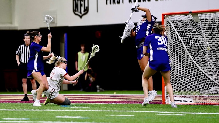 Boston College women's lacrosse midfielder Kelly Blake against Northwestern on Feb. 6, 2026. 