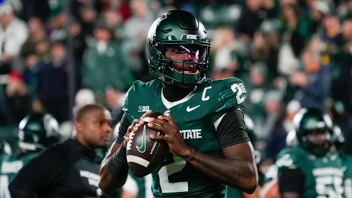 Oct 25, 2025; East Lansing, Michigan, USA; Michigan State Spartans quarterback Aidan Chiles (2) warms up prior to a game against the Michigan Wolverines at Spartan Stadium. Mandatory Credit: Brendan Mullin-Imagn Images Oct 25, 2025; East Lansing, Michigan, USA; Michigan State Spartans quarterback Aidan Chiles (2) warms up prior to a game against the Michigan Wolverines at Spartan Stadium. Mandatory Credit: Brendan Mullin-Imagn Images