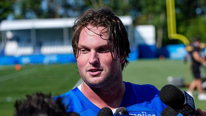 Detroit Lions tackle Blake Miller (76) speaks to media members after practice during training camp at Meijer Performance Center in Allen Park on Wednesday, July 29, 2026. Detroit Lions tackle Blake Miller (76) speaks to media members after practice during training camp at Meijer Performance Center in Allen Park on Wednesday, July 29, 2026.