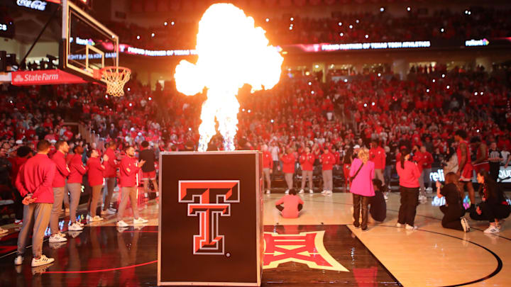 Feb 4, 2025; Lubbock, Texas, USA;  A general view of team introductions before the game between the Baylor Bears and the Texas Tech Red Raiders at United Supermarkets Arena. Mandatory Credit: Michael C. Johnson-Imagn Images