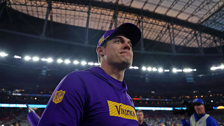 Jan 13, 2025; Glendale, AZ, USA; Minnesota Vikings head coach Kevin O'Connell before the NFC wild card game against the Los Angeles Rams at State Farm Stadium. Mandatory Credit: Mark J. Rebilas-Imagn Images