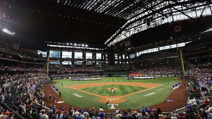 May 26, 2025; Arlington, Texas, USA; Fans take a moment of silence before the game between the Texas Rangers and the Toronto Blue Jays at Globe Life Field. May 26, 2025; Arlington, Texas, USA; Fans take a moment of silence before the game between the Texas Rangers and the Toronto Blue Jays at Globe Life Field.