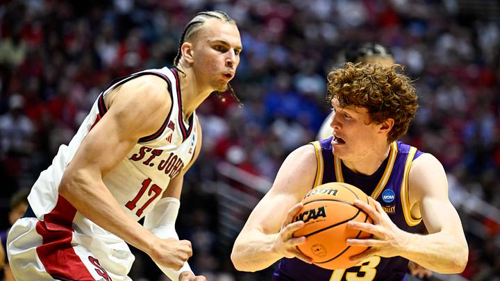 Mar 20, 2026; San Diego, CA, USA; Northern Iowa Panthers forward Will Hornseth (13) controls the ball against St. John's Red Storm forward Rubén Prey (17) in the second half during a first round game of the men's 2026 NCAA Tournament at Viejas Arena. Mandatory Credit: Denis Poroy-Imagn Images Mar 20, 2026; San Diego, CA, USA; Northern Iowa Panthers forward Will Hornseth (13) controls the ball against St. John's Red Storm forward Rubén Prey (17) in the second half during a first round game of the men's 2026 NCAA Tournament at Viejas Arena. Mandatory Credit: Denis Poroy-Imagn Images