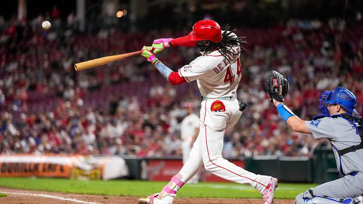 Cincinnati Reds shortstop Elly De La Cruz (44) hits a solo home run in the ninth inning of the MLB National League game between the Cincinnati Reds and the Los Angeles Dodgers at Great American Ball Park in Cincinnati on Monday, Sept. 14, 2026. The Dodgers won, 4-1. Cincinnati Reds shortstop Elly De La Cruz (44) hits a solo home run in the ninth inning of the MLB National League game between the Cincinnati Reds and the Los Angeles Dodgers at Great American Ball Park in Cincinnati on Monday, Sept. 14, 2026. The Dodgers won, 4-1.