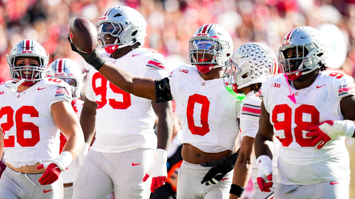 Ohio State Buckeyes linebacker Sonny Styles celebrates after intercepting a pass in the first half at Camp Randall Stadium. Ohio State Buckeyes linebacker Sonny Styles celebrates after intercepting a pass in the first half at Camp Randall Stadium.