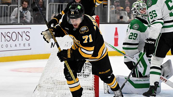 Mar 31, 2026; Boston, Massachusetts, USA; Boston Bruins left wing Viktor Arvidsson (71) reacts after scoring a goal against the Dallas Stars during the first period at the TD Garden. Mandatory Credit: Brian Fluharty-Imagn Images Mar 31, 2026; Boston, Massachusetts, USA; Boston Bruins left wing Viktor Arvidsson (71) reacts after scoring a goal against the Dallas Stars during the first period at the TD Garden. Mandatory Credit: Brian Fluharty-Imagn Images