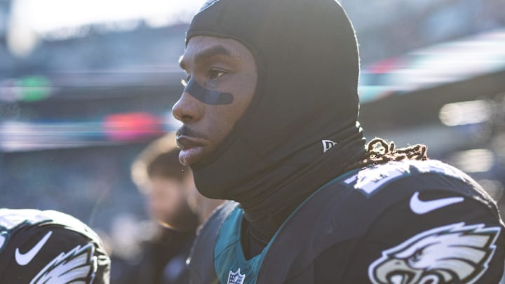 Jan 5, 2025; Philadelphia, Pennsylvania, USA; Philadelphia Eagles cornerback Kelee Ringo (22) in a game against the New York Giants at Lincoln Financial Field. Mandatory Credit: Bill Streicher-Imagn Images