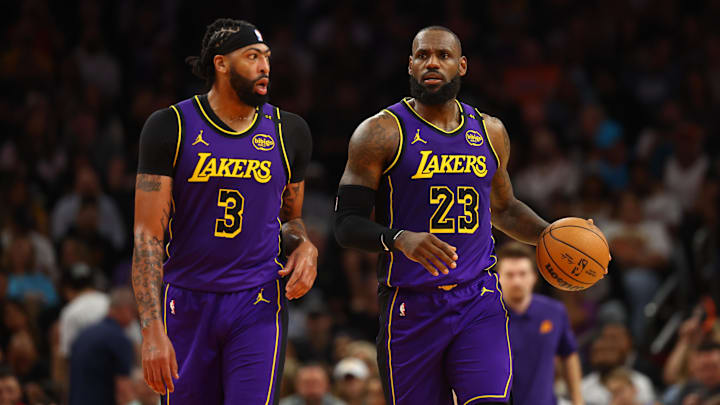 Los Angeles Lakers forward LeBron James (23) and forward Anthony Davis.