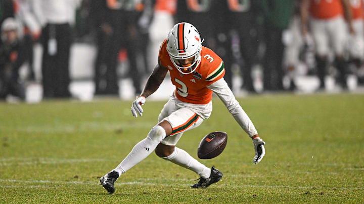 Miami Hurricanes wide receiver Jacolby George (3) fumbles the ball