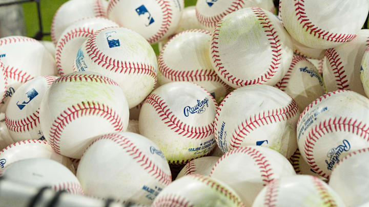 Jun 28, 2024; Phoenix, Arizona, USA; A general view of a basket of baseballs scuffed up from batting practice before the start of a game between the Oakland Athletics and Arizona Diamondbacks at Chase Field. Mandatory Credit: Allan Henry-Imagn Images Jun 28, 2024; Phoenix, Arizona, USA; A general view of a basket of baseballs scuffed up from batting practice before the start of a game between the Oakland Athletics and Arizona Diamondbacks at Chase Field. Mandatory Credit: Allan Henry-Imagn Images