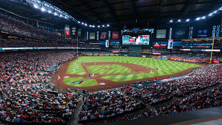 Aug 10, 2024; Phoenix, Arizona, USA; A general view of the fans in attendance for a baseball game between the Philadelphia Phillies and Arizona Diamondbacks at Chase Field. Mandatory Credit: Allan Henry-Imagn Images