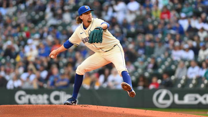 Seattle Mariners starting pitcher Logan Gilbert throws during a game against the Oakland Athletics on Sept. 29 at T-Mobile Park.